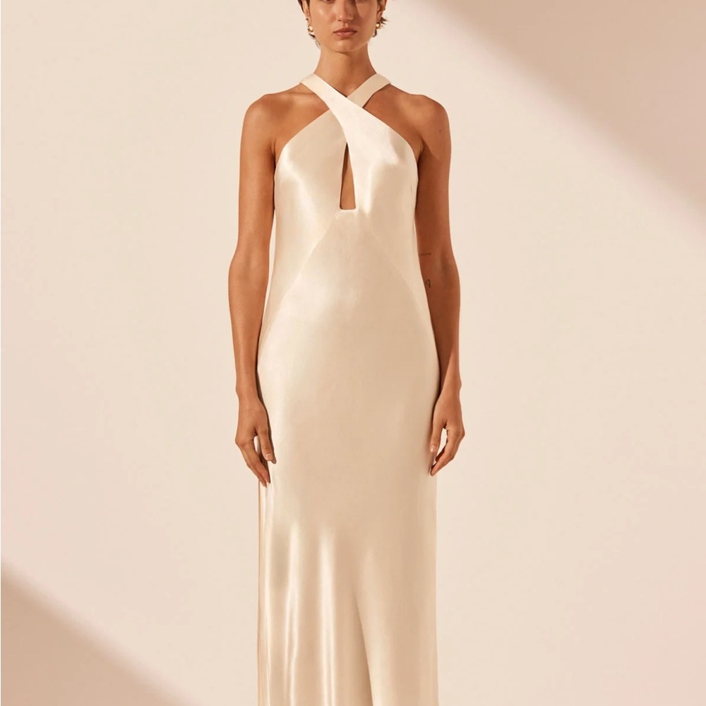 Shona Joy La Lune Cross Front Keyhole Midi Dress - Cream